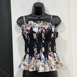 White House Black Market Floral Ruffle Bustier Top Size 00 Fairy Whimsy